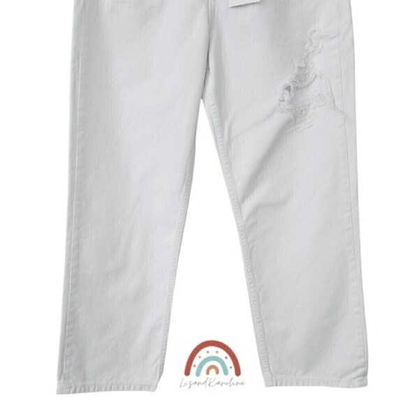 New! Zara High Rise Straight Leg Distressed Button Fly Rigid White Jeans - Picture 10 of 14